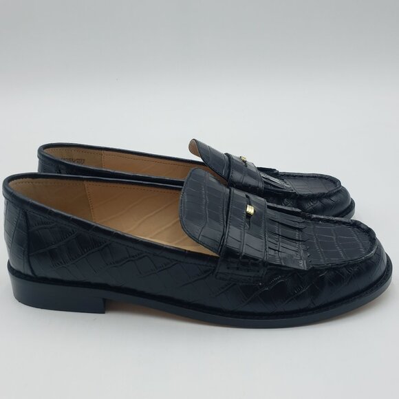 Ann Taylor Weekend Collection Black Horsebit Croco Embossed Loafers - Picture 1 of 9